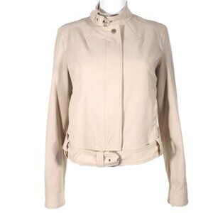 Tommy Hilfiger MOTO Jacket Womens Size 8 Bomber Biker Lined Beige Blue
